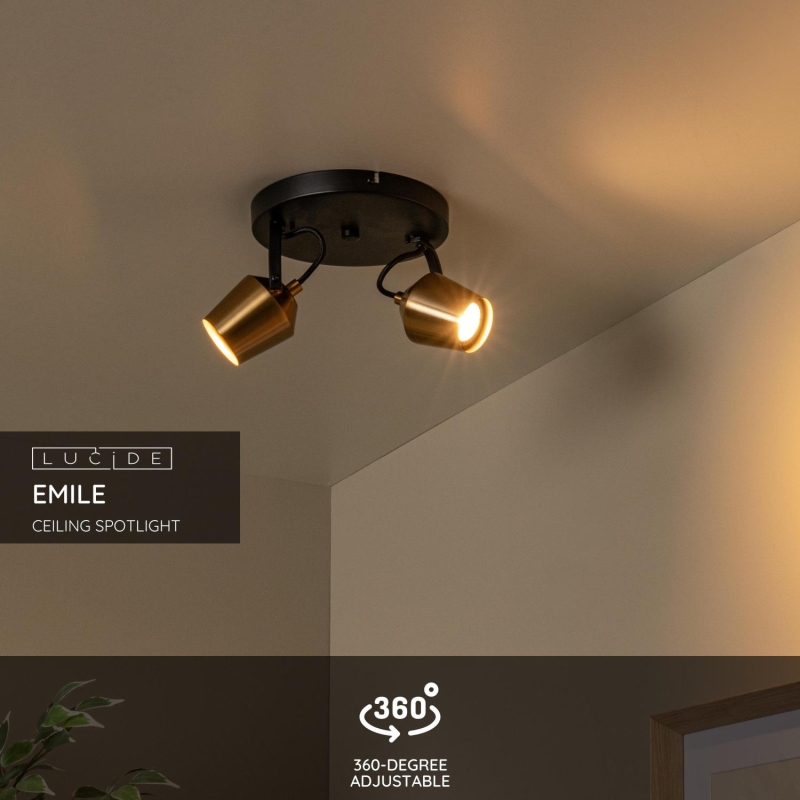 Lucide EMILE - Ceiling spotlight - Ø 20 cm - 2xGU10 - Matt Gold / Brass